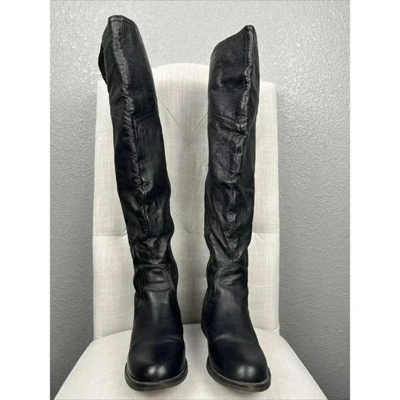 Steve Madden OTK Black Genuine Leather Sz 7 M Over The Knee Boots Black EUC - Picture 4 of 14